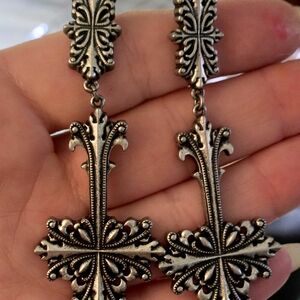 Antique Style Silver Cross Earrings